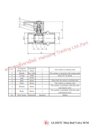 มินิบอลวาล์ว ทองเหลือง LL1027C ผ/ผ 1/2